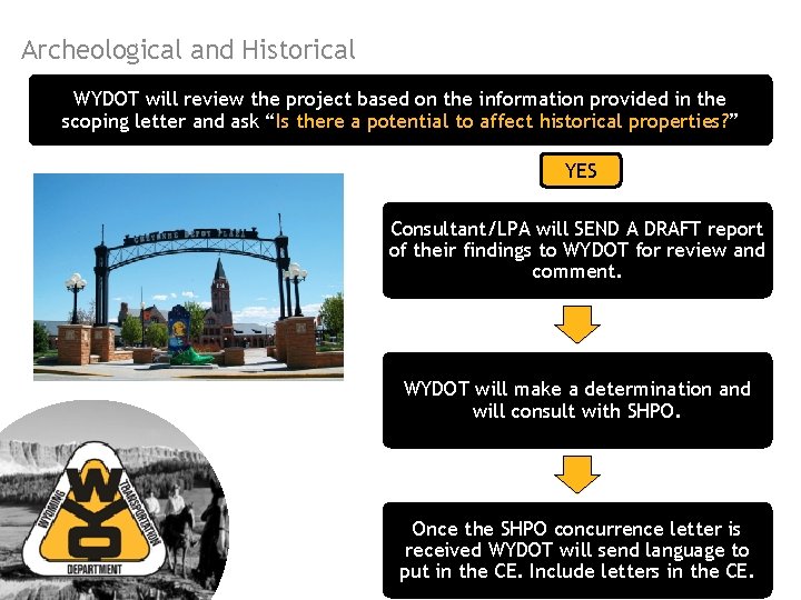 Archeological and Historical WYDOT will review the project based on the information provided in