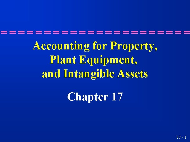 Accounting for Property, Plant Equipment, and Intangible Assets Chapter 17 17 - 1 