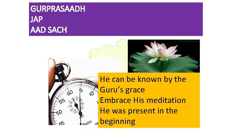 GURPRASAADH JAP TEXT GOES HERE AAD SACH He can be known by the Guru’s