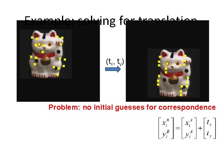 Example: solving for translation (tx, ty) Problem: no initial guesses for correspondence 