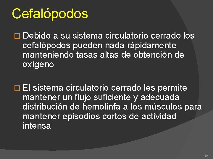 Cefalópodos � Debido a su sistema circulatorio cerrado los cefalópodos pueden nada rápidamente manteniendo