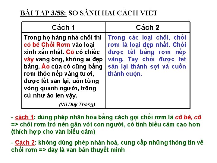 BÀI TẬP 3/58: SO SÁNH HAI CÁCH VIẾT Cách 1 Cách 2 Trong họ