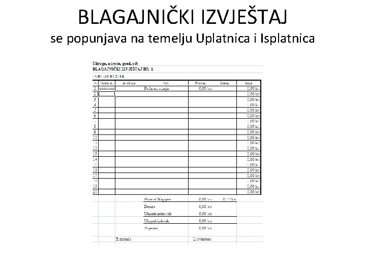 BLAGAJNIČKI IZVJEŠTAJ se popunjava na temelju Uplatnica i Isplatnica 