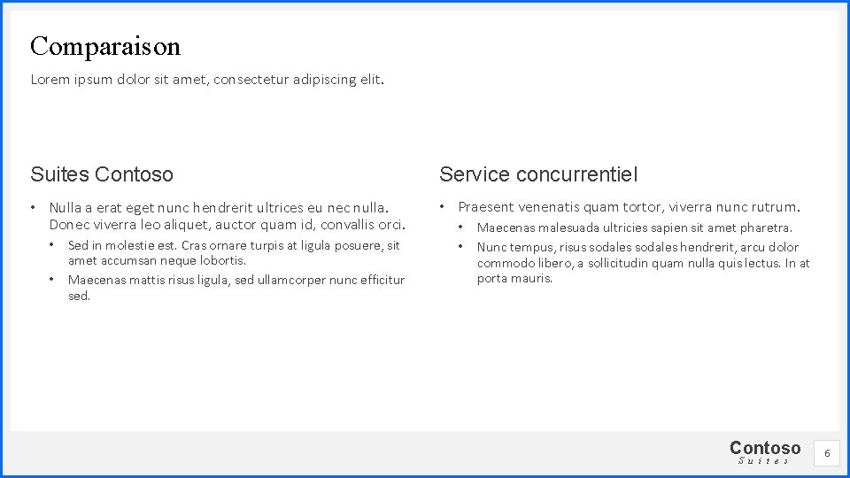 Comparaison Lorem ipsum dolor sit amet, consectetur adipiscing elit. Suites Contoso Service concurrentiel •