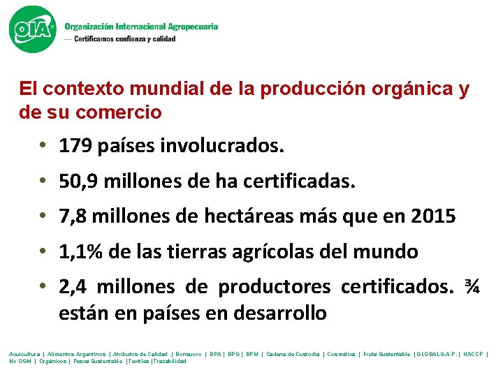 El contexto mundial de la producción orgánica y de su comercio • 179 países