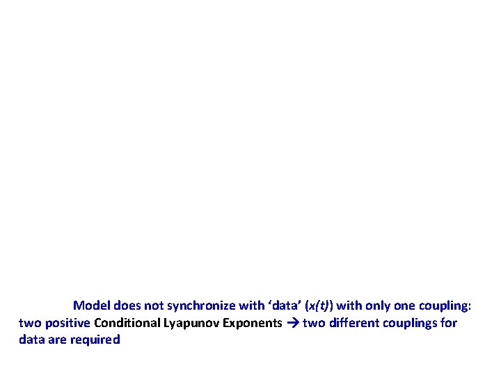 Model does not synchronize with ‘data’ (x(t)) with only one coupling: two positive Conditional