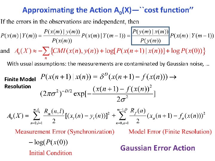 Approximating the Action A 0(X)—``cost function’’ With usual assumptions: the measurements are contaminated by