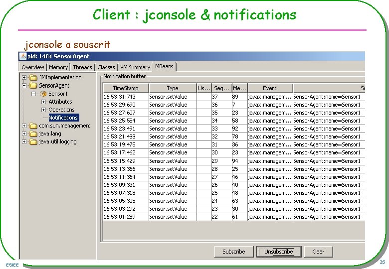 Client : jconsole & notifications jconsole a souscrit ESIEE 25 