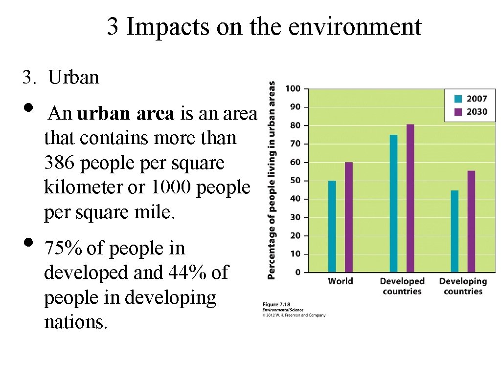 3 Impacts on the environment 3. Urban • An urban area is an area