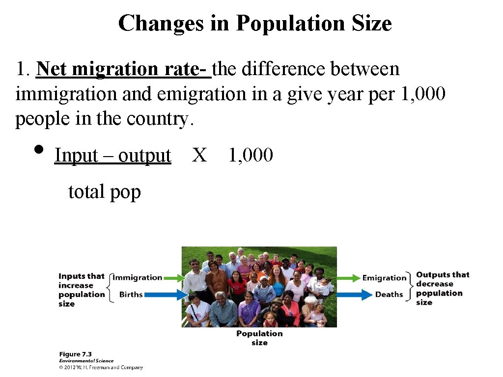 Changes in Population Size 1. Net migration rate- the difference between immigration and emigration