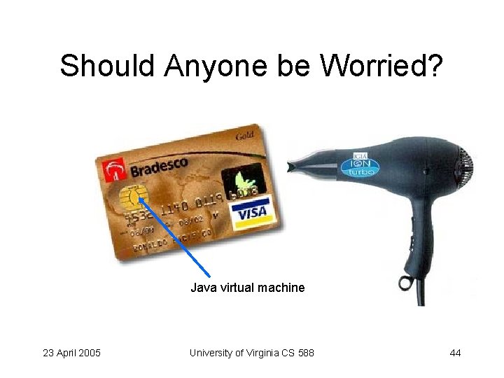 Should Anyone be Worried? Java virtual machine 23 April 2005 University of Virginia CS