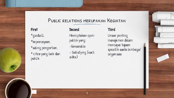 Public relations merupakan Kegiatan First Second Third *goodwill, Menciptakan opini publik yang: Unsur penting