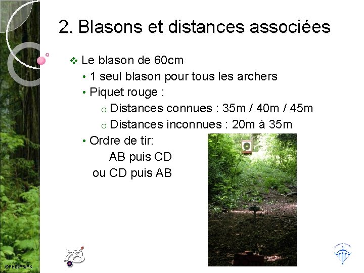 2. Blasons et distances associées v ©PHD/FS/FK Le blason de 60 cm • 1