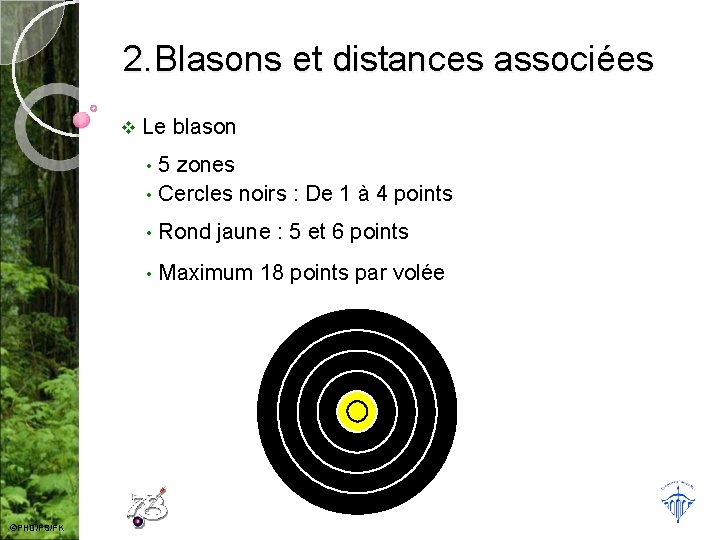 2. Blasons et distances associées v Le blason 5 zones • Cercles noirs :