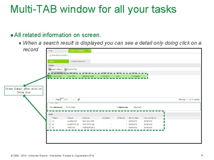 Multi-TAB window for all your tasks ● All related information on screen. ● When
