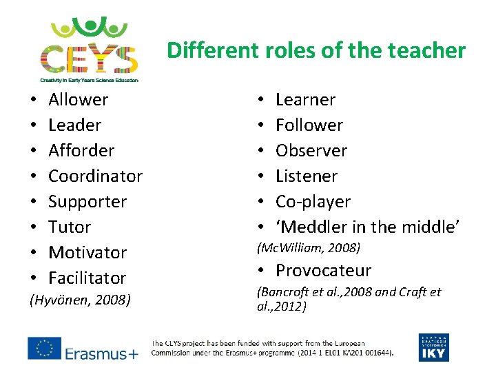 Different roles of the teacher • • Allower Leader Afforder Coordinator Supporter Tutor Motivator