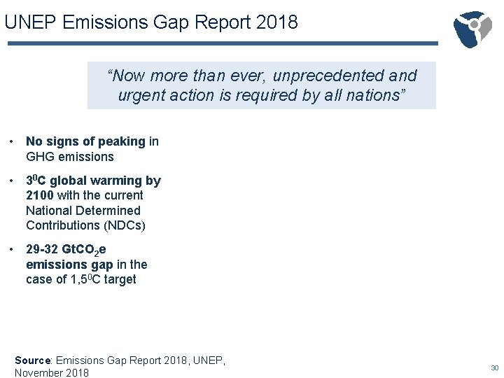 UNEP Emissions Gap Report 2018 “Now more than ever, unprecedented and urgent action is