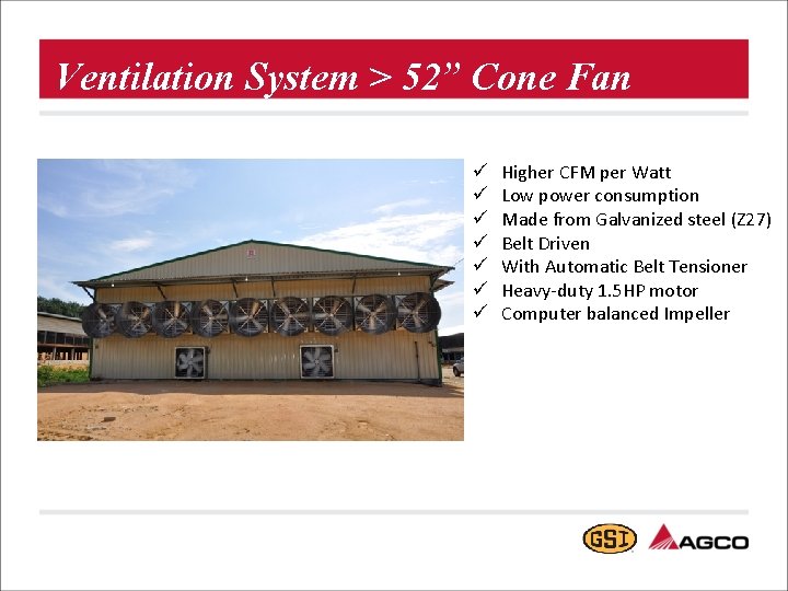 Ventilation System > 52” Cone Fan ü ü ü ü Higher CFM per Watt