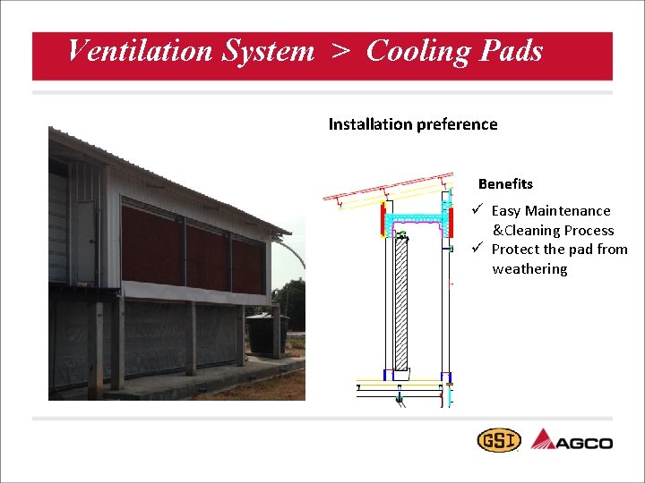 Ventilation System > Cooling Pads Installation preference Benefits ü Easy Maintenance &Cleaning Process ü