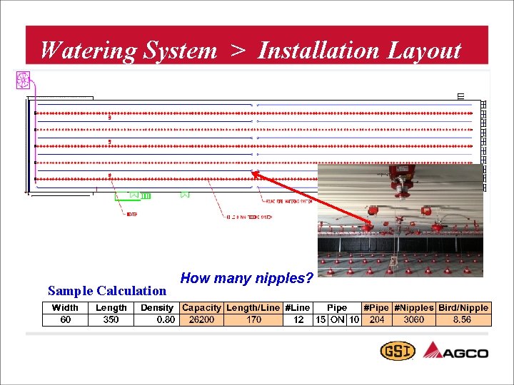 Watering System > Installation Layout Sample Calculation How many nipples? 