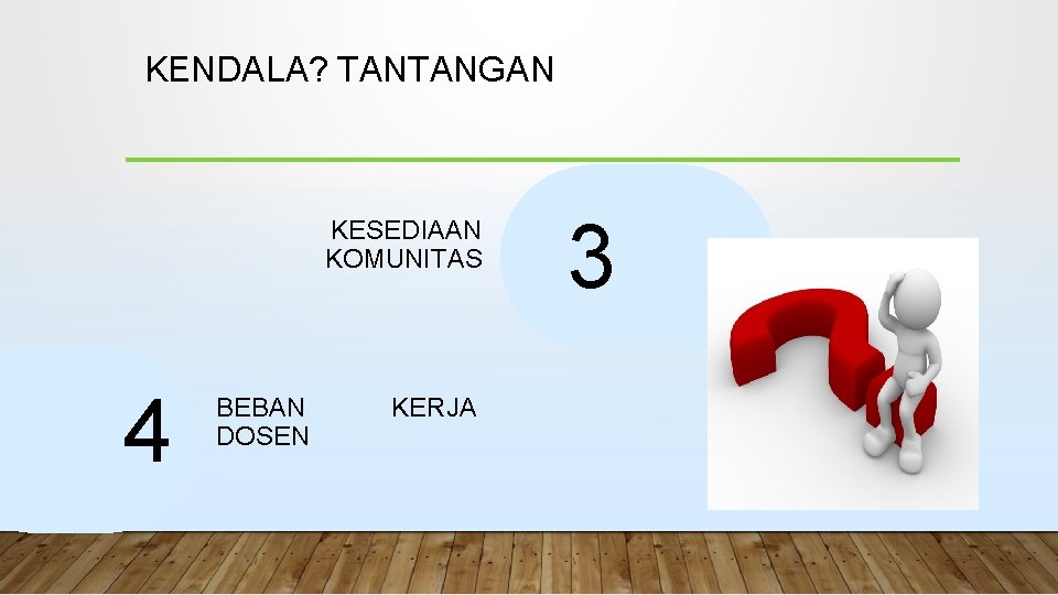 KENDALA? TANTANGAN KESEDIAAN KOMUNITAS 4 BEBAN DOSEN KERJA 3 