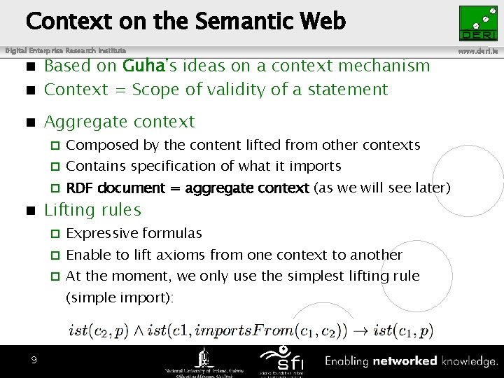 Context on the Semantic Web Digital Enterprise Research Institute Based on Guha's ideas on