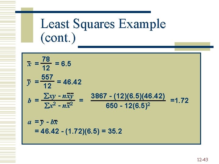 Least Squares Example (cont. ) 78 x = = 6. 5 12 557 y