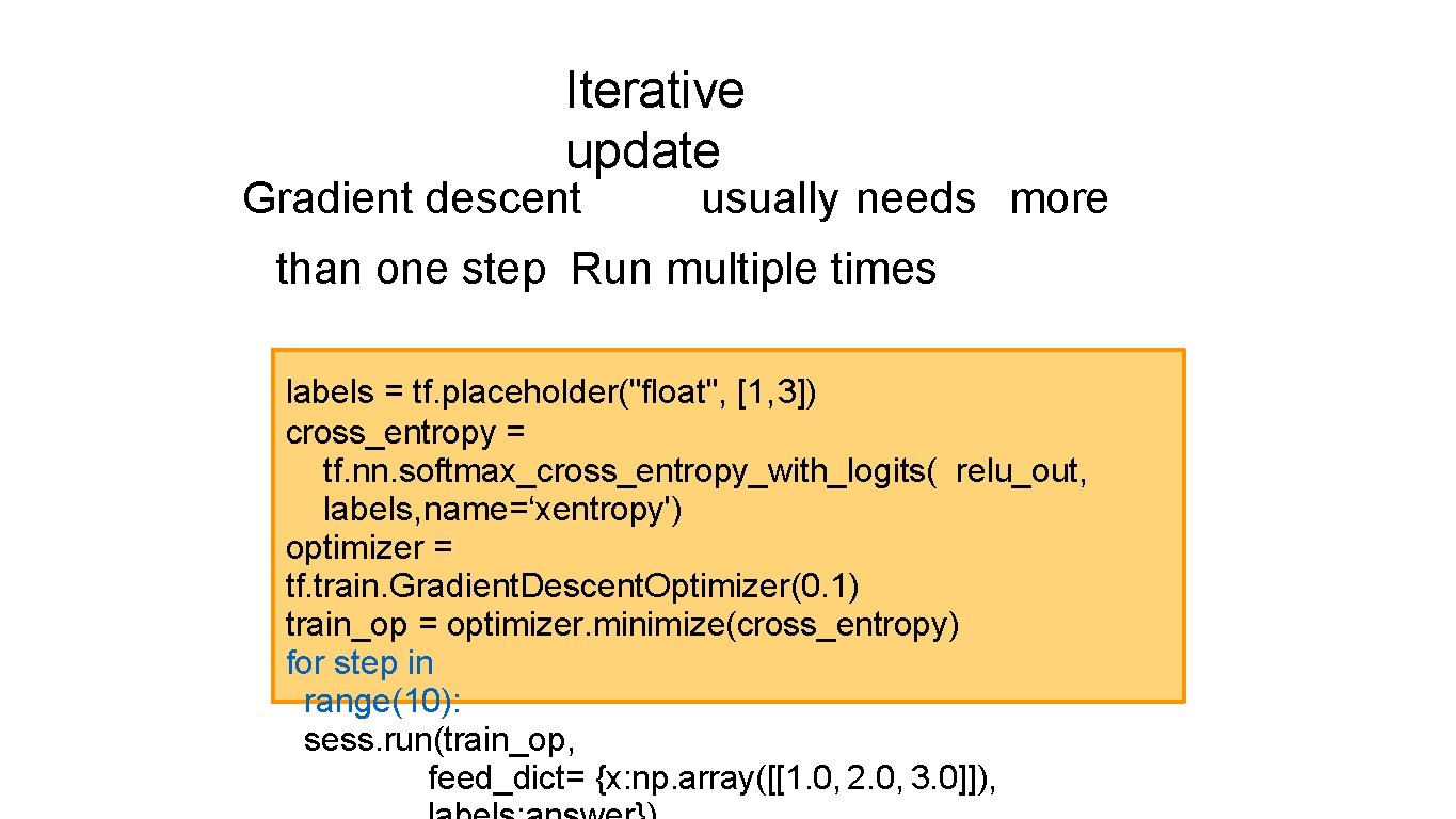 Iterative update Gradient descent usually needs more than one step Run multiple times labels