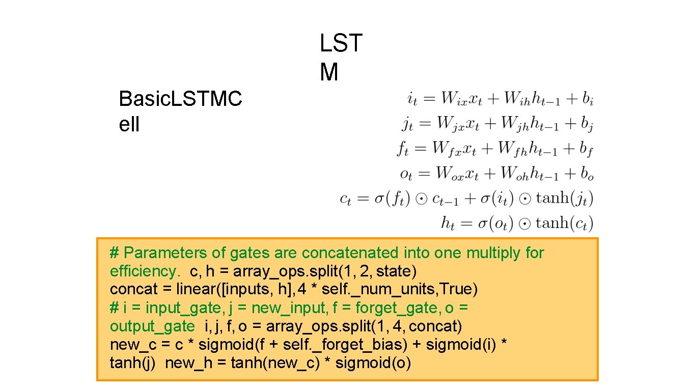 LST M Basic. LSTMC ell # Parameters of gates are concatenated into one multiply