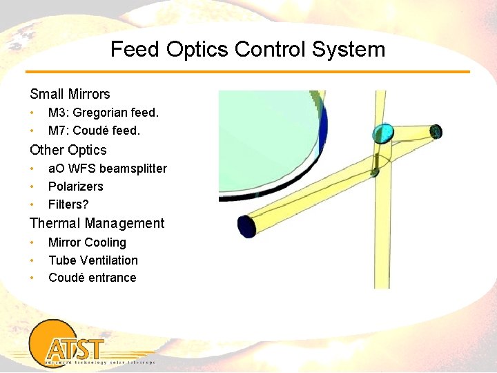 Feed Optics Control System Small Mirrors • • M 3: Gregorian feed. M 7: