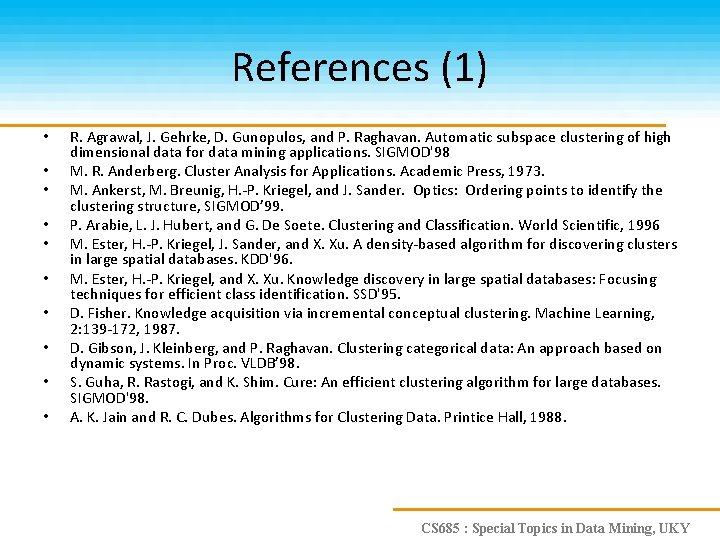 References (1) • • • R. Agrawal, J. Gehrke, D. Gunopulos, and P. Raghavan.