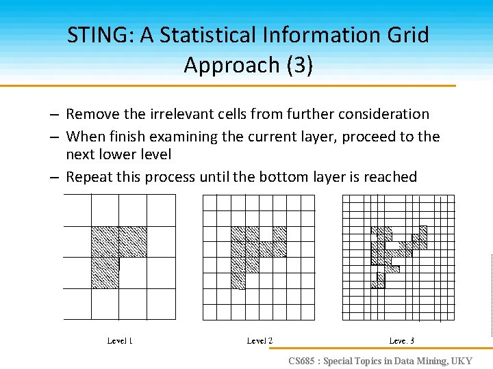 STING: A Statistical Information Grid Approach (3) – Remove the irrelevant cells from further