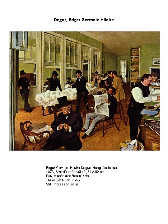 Degas, Edgar Germain Hilaire Degas: Hang làm tơ lụa. 1873, Sơn dầu trên vải Degas, Edgar Germain Hilaire Degas: Hang làm tơ lụa. 1873, Sơn dầu trên vải