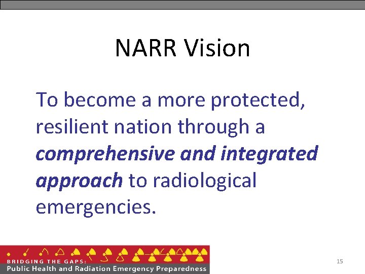 NARR Vision To become a more protected, resilient nation through a comprehensive and integrated