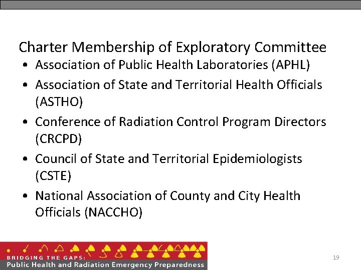 Charter Membership of Exploratory Committee • Association of Public Health Laboratories (APHL) • Association