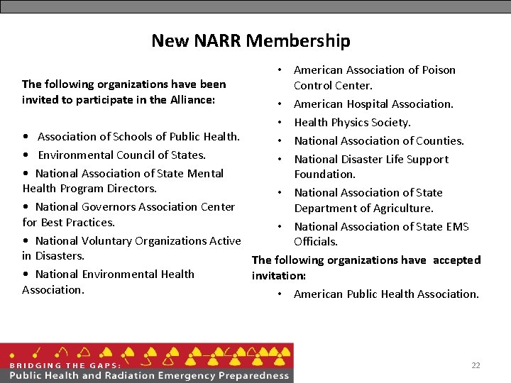 New NARR Membership • American Association of Poison The following organizations have been Control