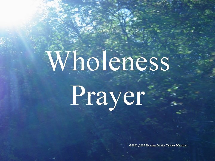 Wholeness Prayer © 2007, 2006 Freedom for the Captive Ministries 