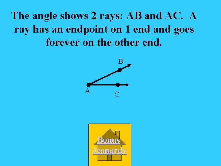The angle shows 2 rays: AB and AC. A ray has an endpoint on