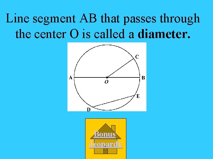 Line segment AB that passes through the center O is called a diameter. Bonus