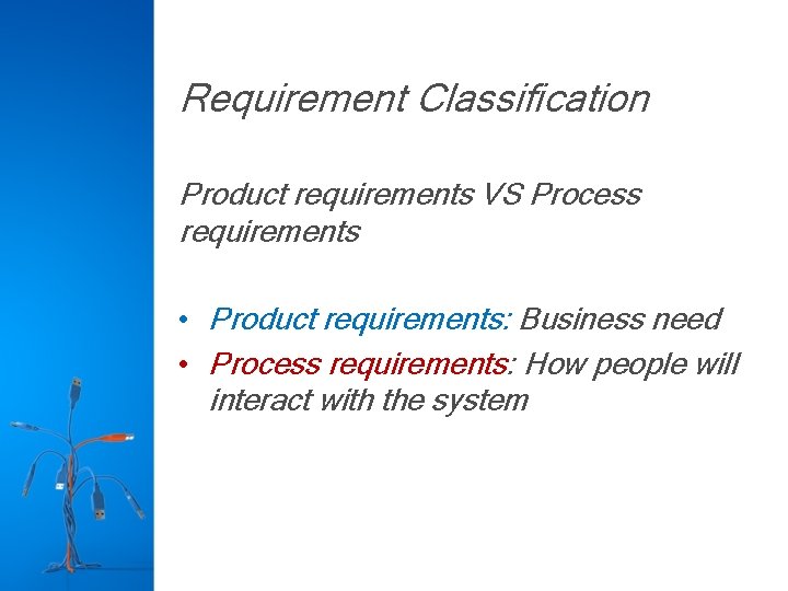 Requirement Classification Product requirements VS Process requirements • Product requirements: Business need • Process