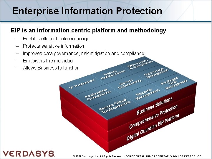 Enterprise Information Protection EIP is an information centric platform and methodology – Enables efficient