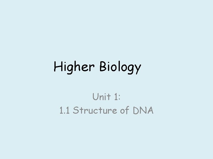 Higher Biology Unit 1: 1. 1 Structure of DNA 