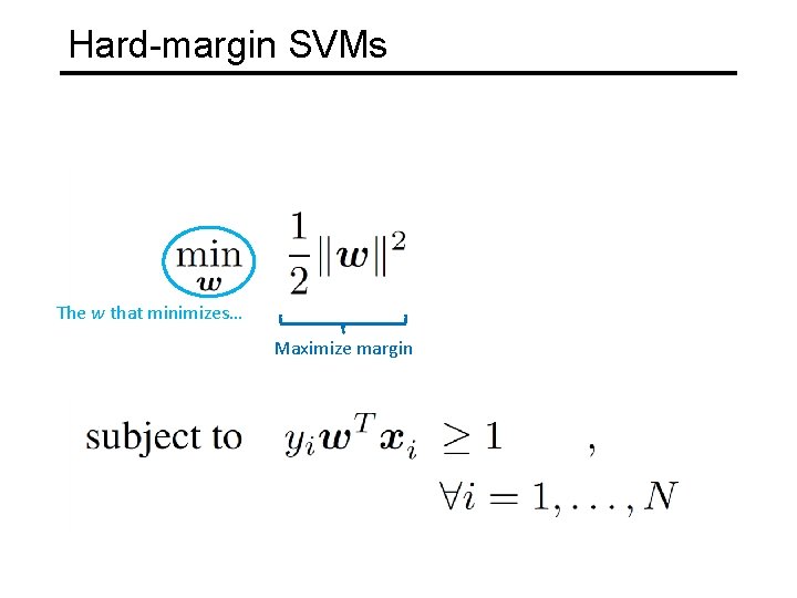 Hard-margin SVMs The w that minimizes… Maximize margin 