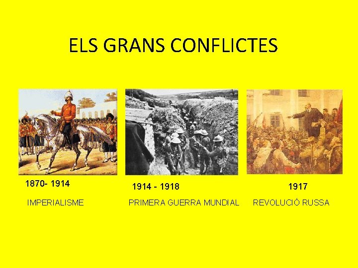 ELS GRANS CONFLICTES 1870 - 1914 IMPERIALISME 1914 - 1918 PRIMERA GUERRA MUNDIAL 1917