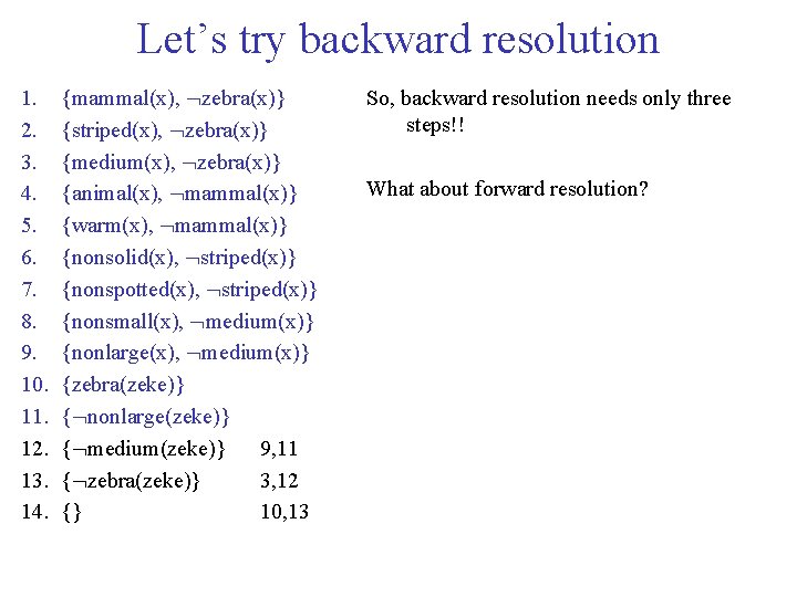 Let’s try backward resolution 1. 2. 3. 4. 5. 6. 7. 8. 9. 10.