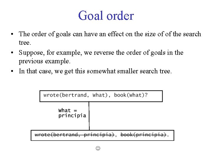 Goal order • The order of goals can have an effect on the size