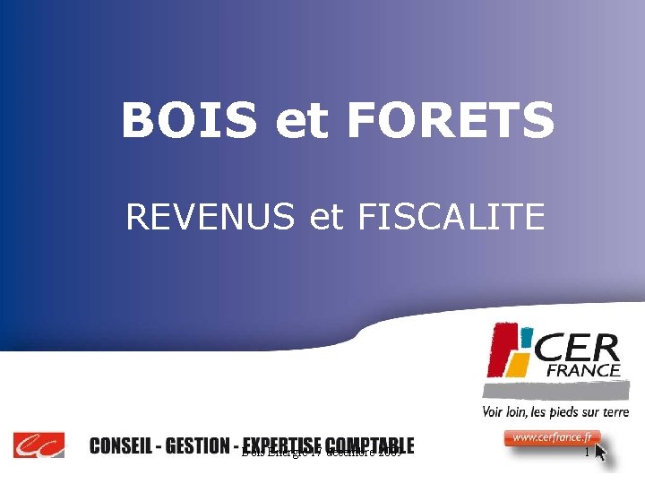 BOIS et FORETS REVENUS et FISCALITE Bois Energie 17 decembre 2009 1 