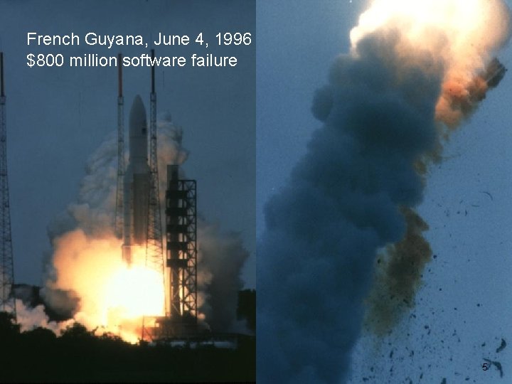 French Guyana, June 4, 1996 $800 million software failure 5 