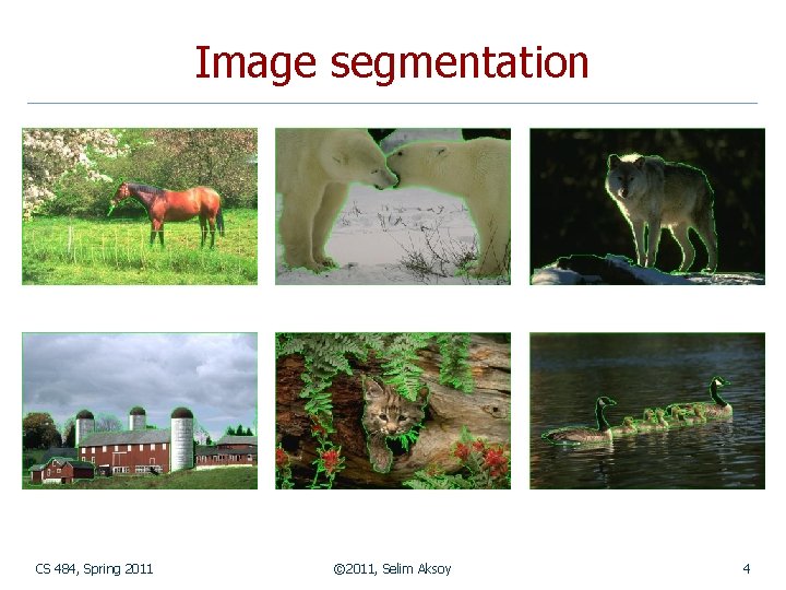 Image segmentation CS 484, Spring 2011 © 2011, Selim Aksoy 4 