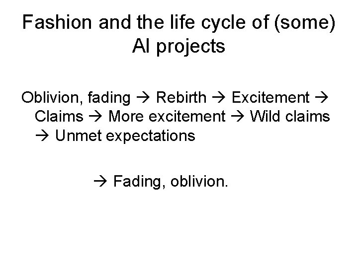 Fashion and the life cycle of (some) AI projects Oblivion, fading Rebirth Excitement Claims